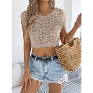 Openwork Cap Sleeve Sweater Top